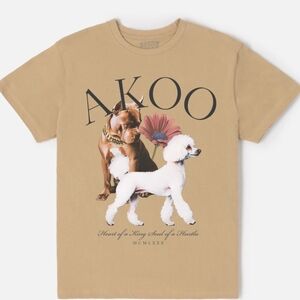 Akoo Tan T-Shirt with Dog and Flower Graphic